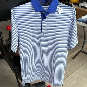 Men's Blue Striped Polo Shirt